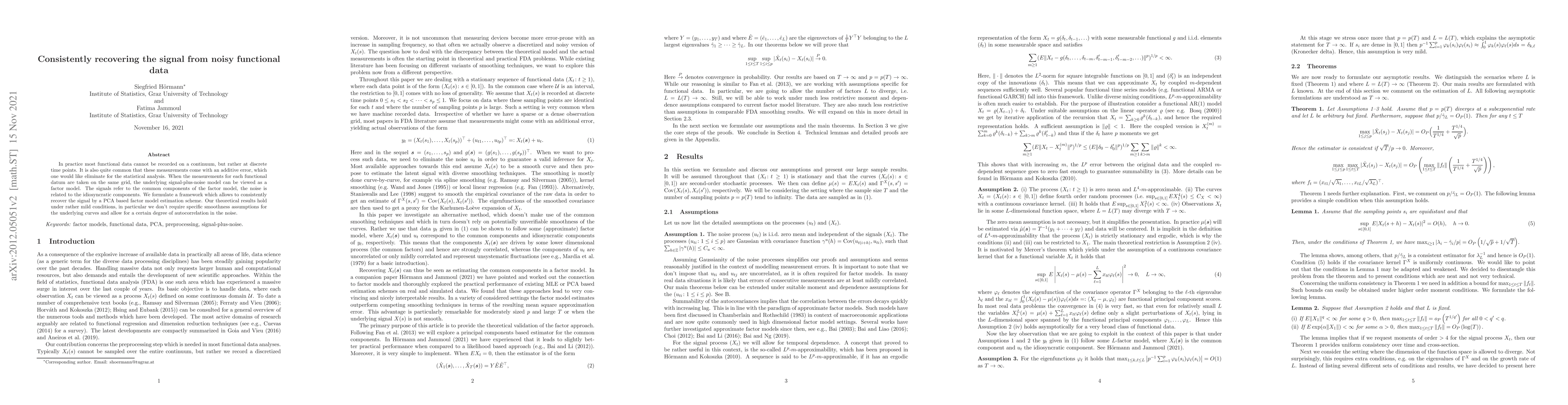 Thumbnail for Consistently recovering the signal from noisy functional data