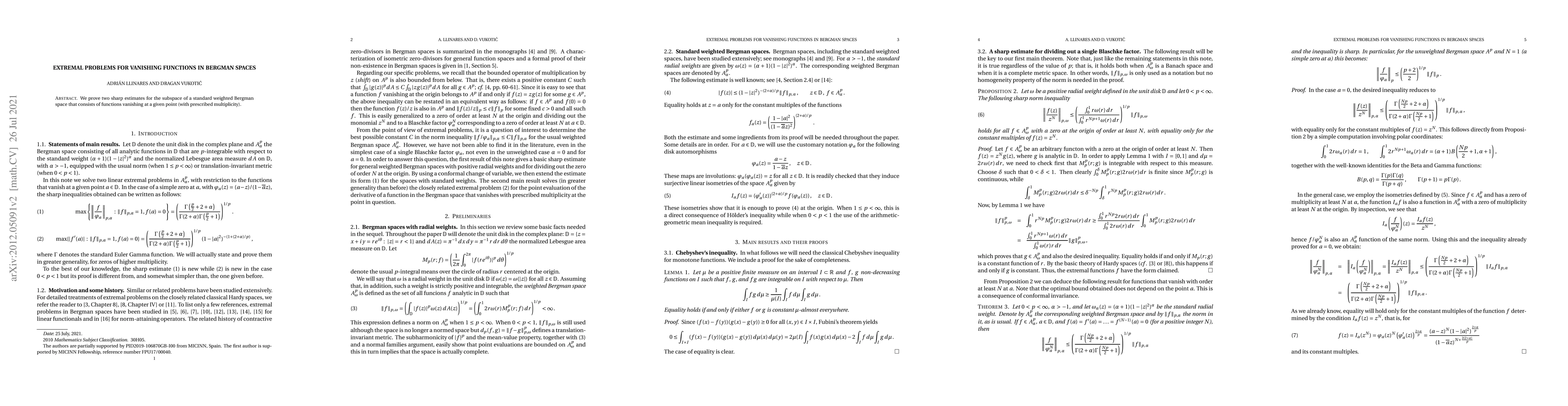 Thumbnail for Extremal problems for vanishing functions in Bergman spaces