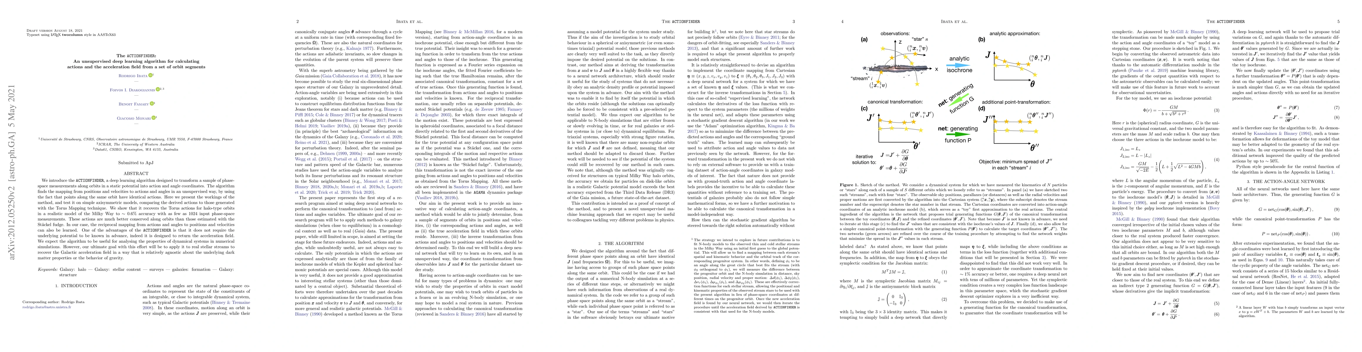 Thumbnail for The ACTIONFINDER: An unsupervised deep learning algorithm for
  calculating actions and the acceleration field from a set of orbit segments