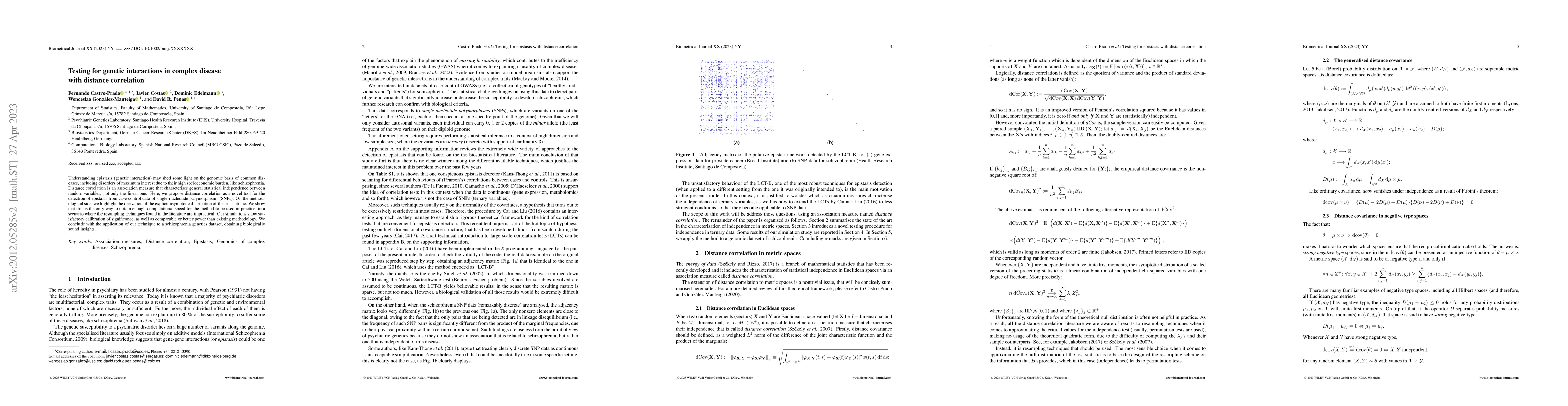 Thumbnail for Testing for genetic interactions in complex disease with distance
  correlation
