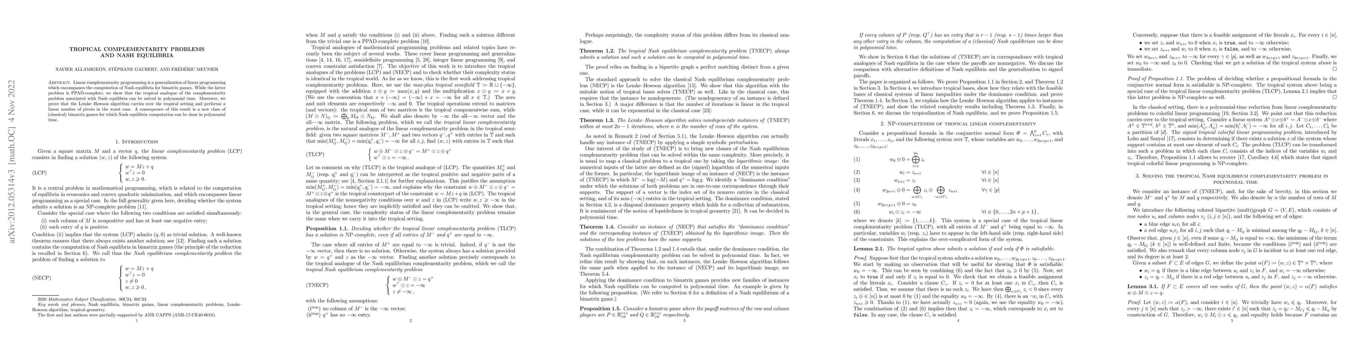 Thumbnail for Tropical complementarity problems and Nash equilibria