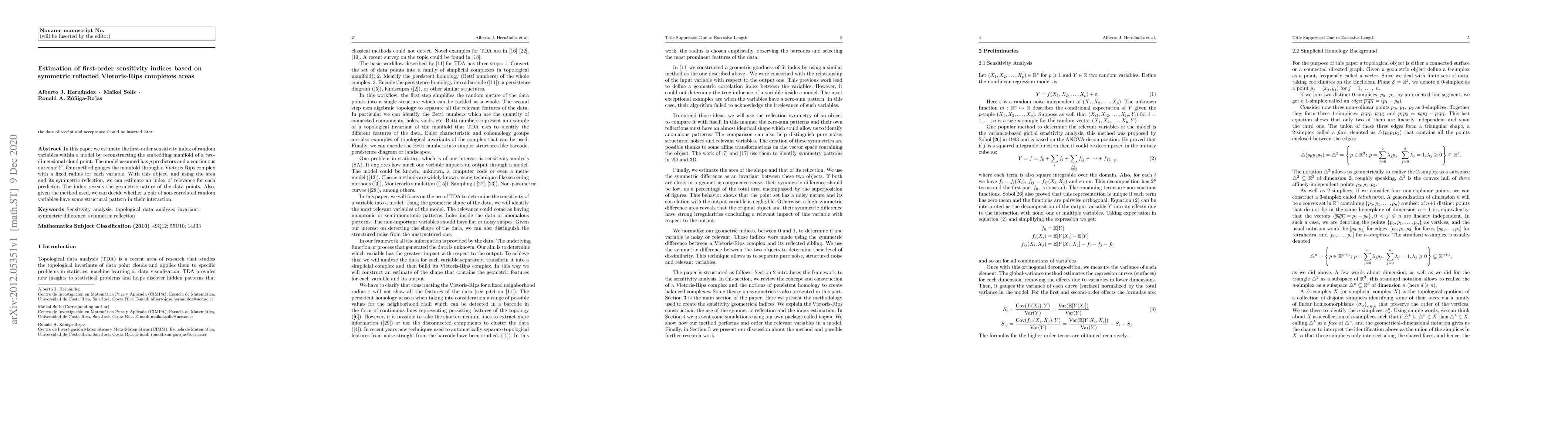 Thumbnail for Estimation of first-order sensitivity indices based on symmetric
  reflected Vietoris-Rips complexes areas