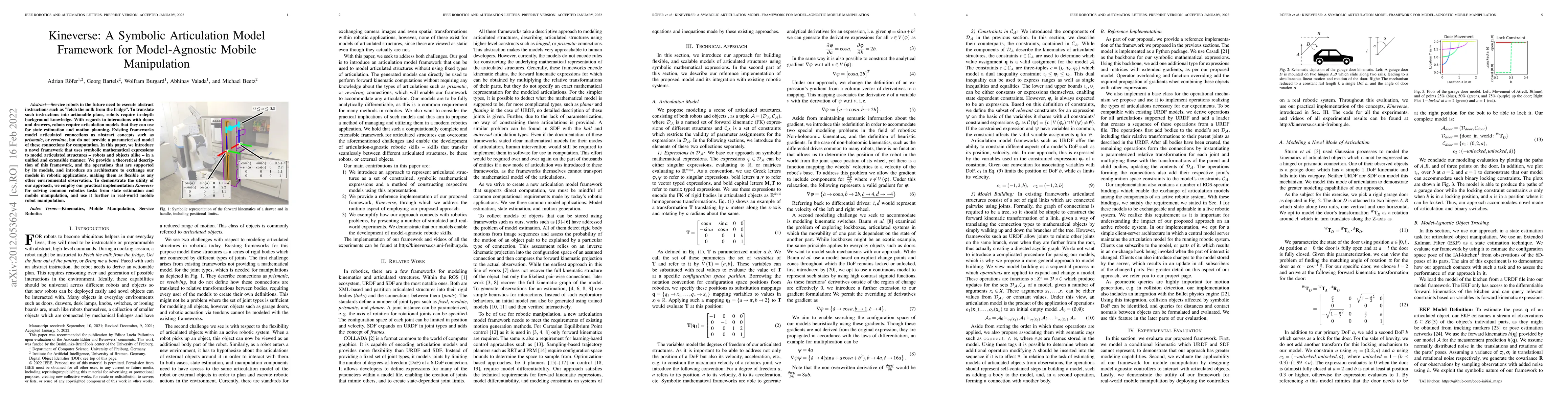 Thumbnail for Kineverse: A Symbolic Articulation Model Framework for Model-Agnostic
  Mobile Manipulation