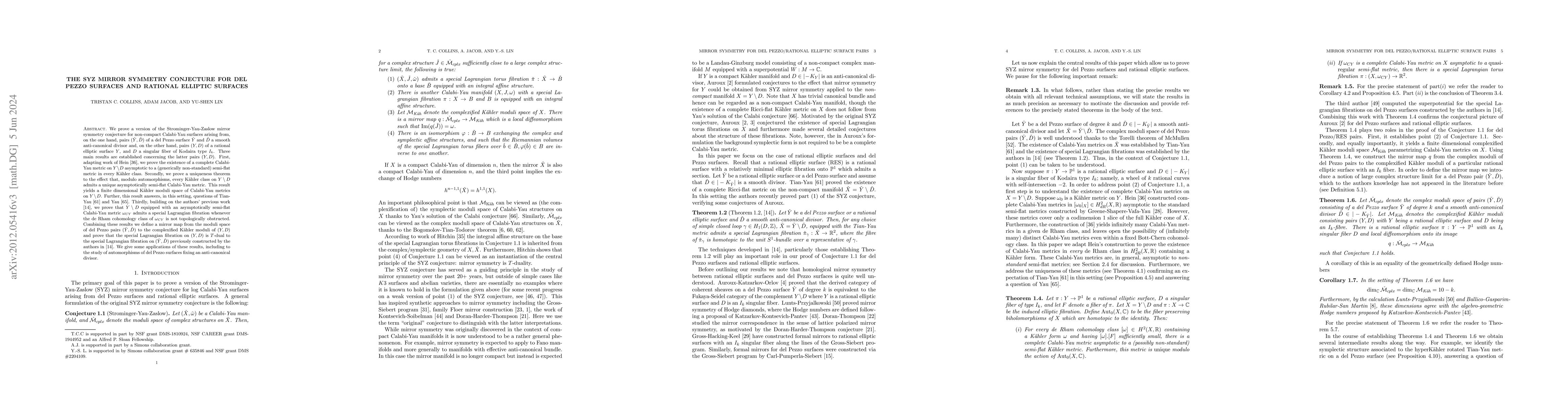 Thumbnail for The SYZ mirror symmetry conjecture for del Pezzo surfaces and rational
  elliptic surfaces