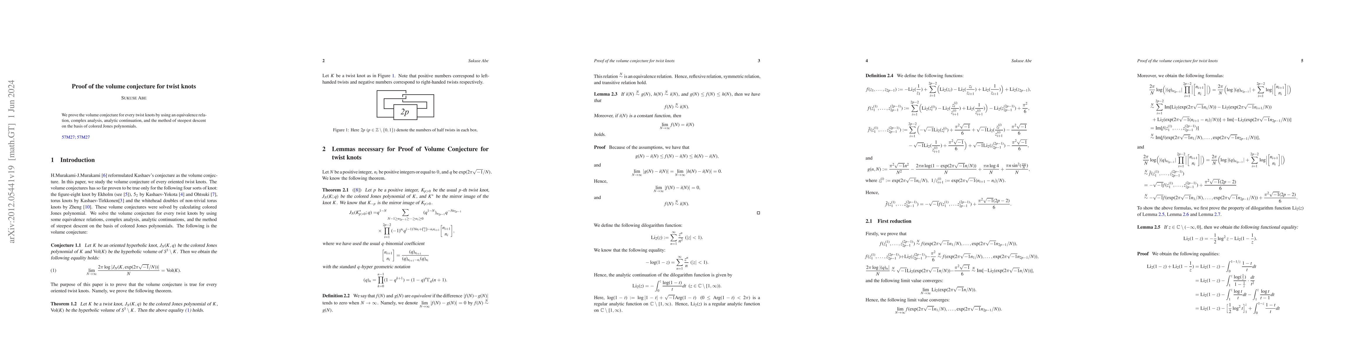 Thumbnail for Proof of Volume Conjecture for twist knots
