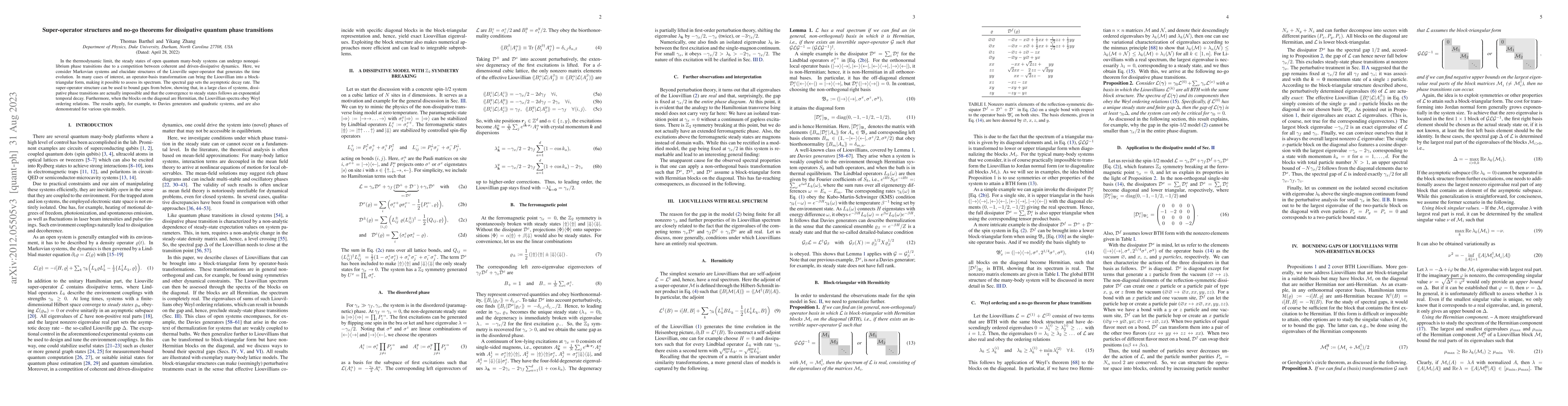 Thumbnail for Super-operator structures and no-go theorems for dissipative quantum
  phase transitions