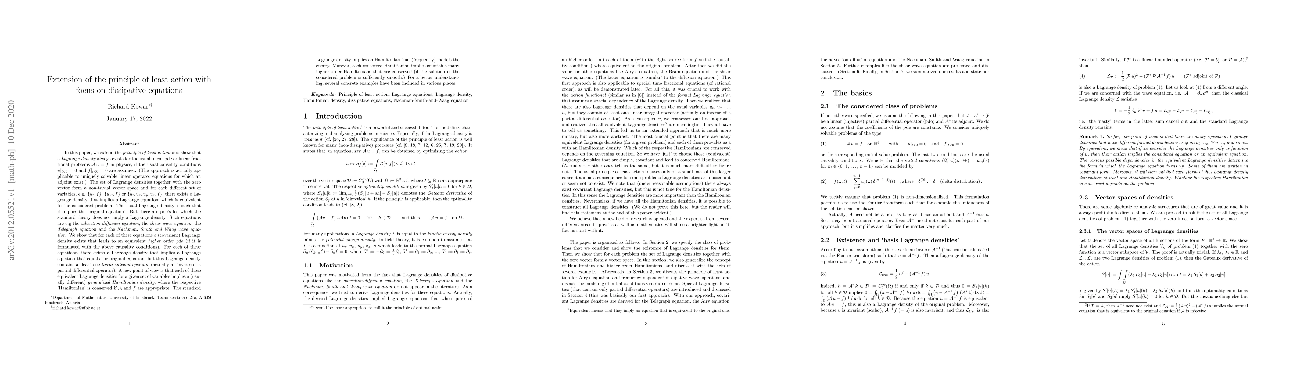 Thumbnail for Extension of the principle of least action with focus on dissipative
  equations