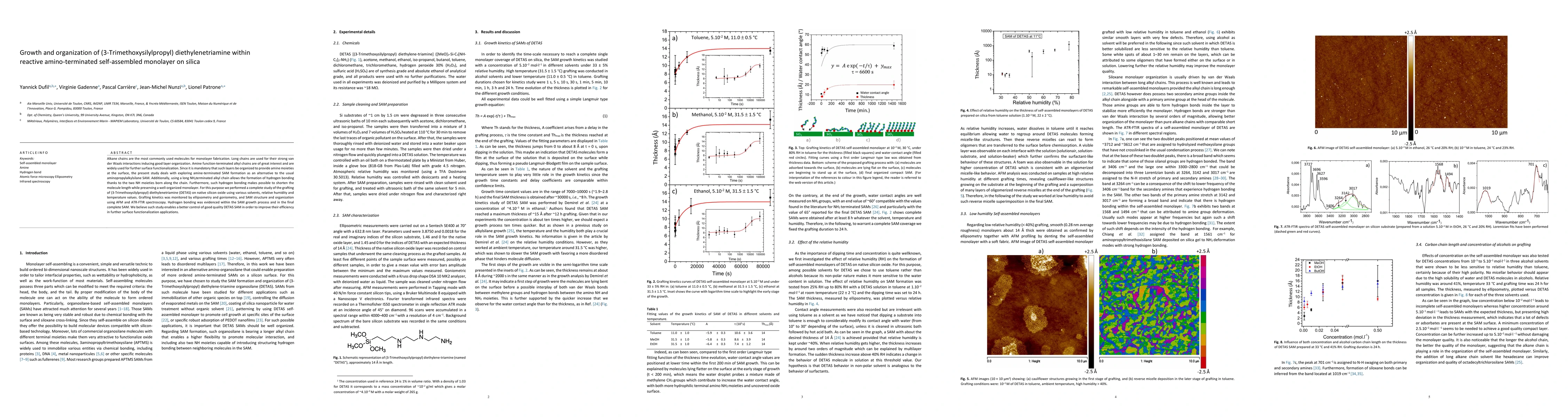Thumbnail for Growth and organization of (3-Trimethoxysilylpropyl) diethylenetriamine
  within reactive amino-terminated self-assembled monolayer on silica