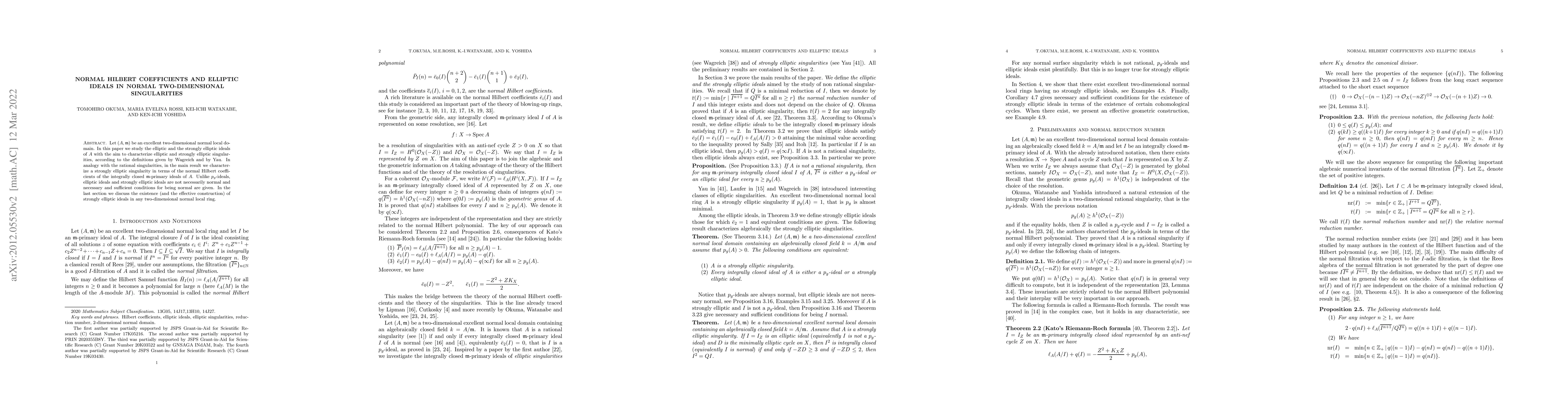 Thumbnail for Normal Hilbert coefficients and elliptic ideals in normal
  two-dimensional singularities
