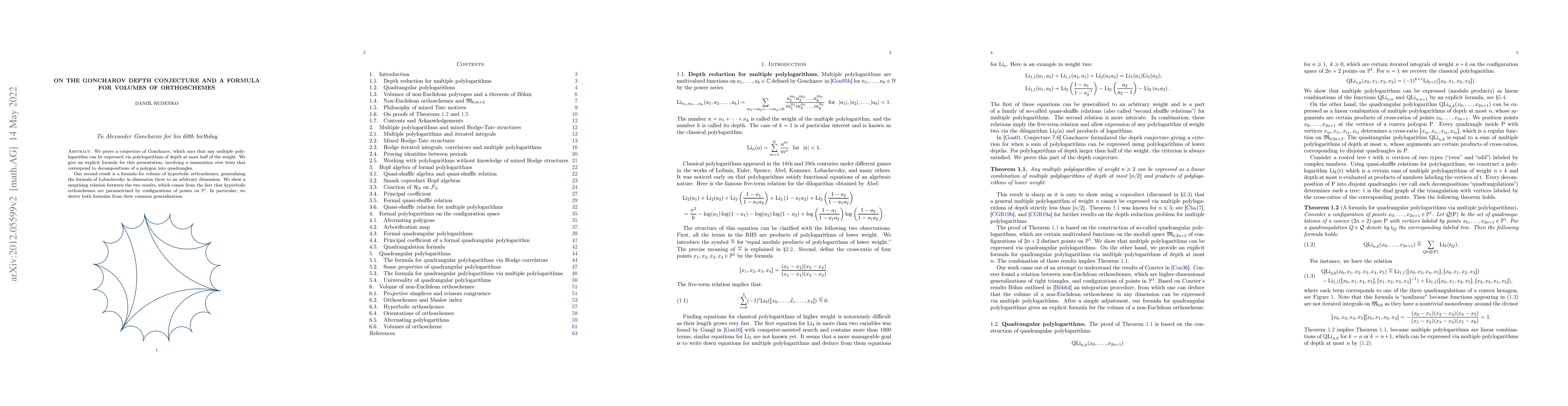 Thumbnail for On the Goncharov depth conjecture and a formula for volumes of
  orthoschemes