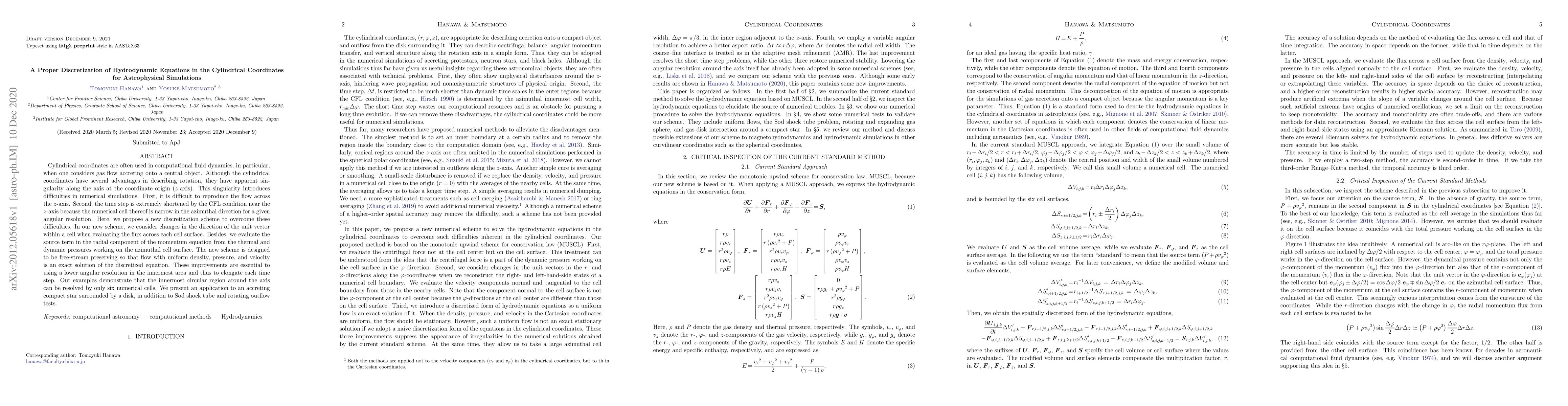 Thumbnail for A Proper Discretization of Hydrodynamic Equations in the Cylindrical
  Coordinates for Astrophysical Simulations