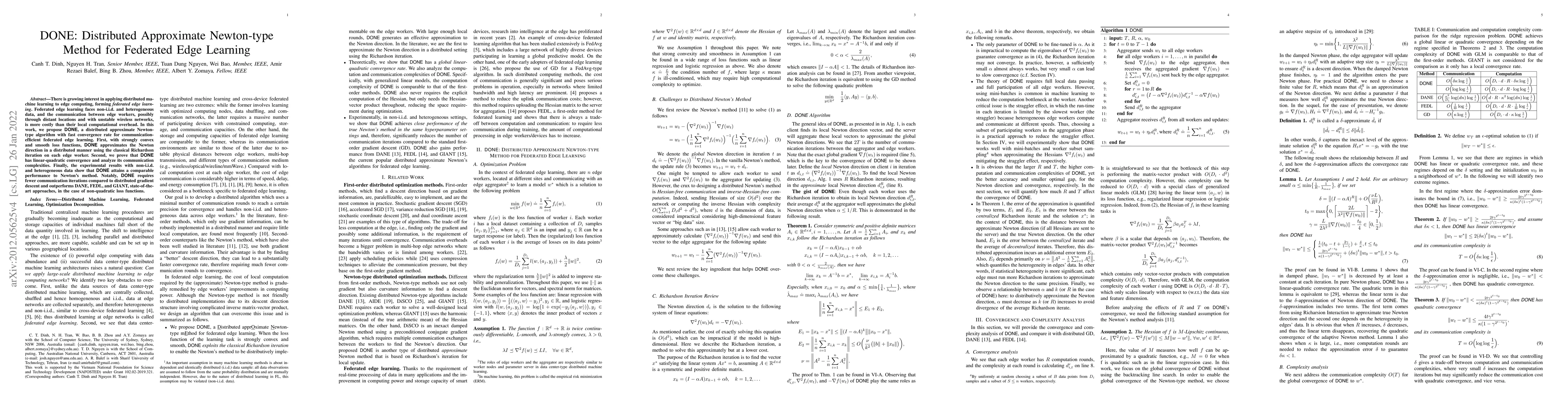 Thumbnail for DONE: Distributed Approximate Newton-type Method for Federated Edge
  Learning