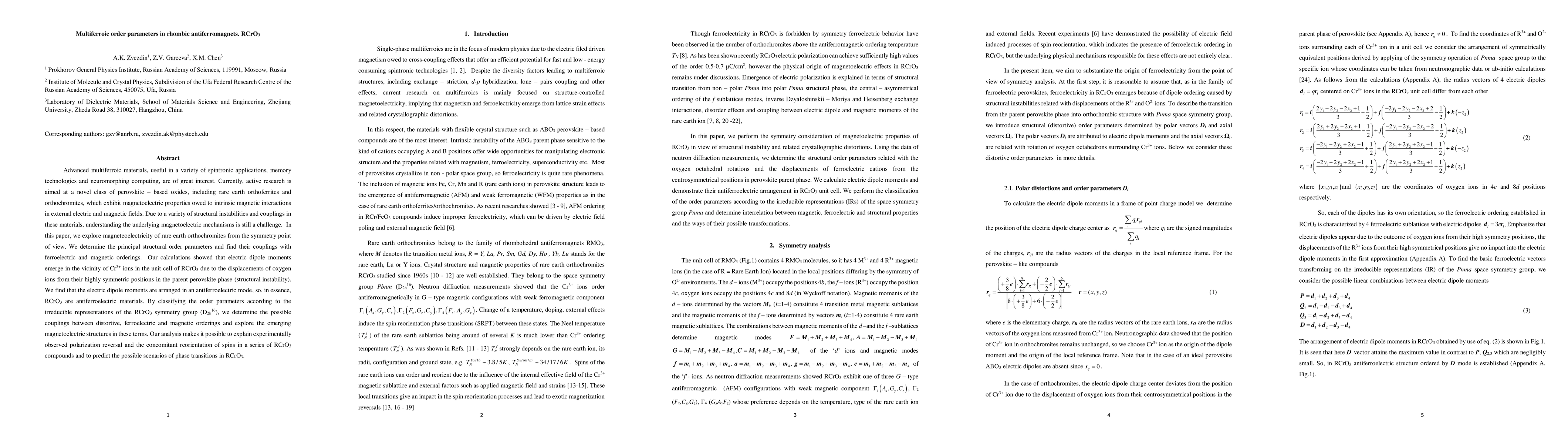 Thumbnail for Multiferroic order parameters in rhombic antiferromagnets. RCrO$_3$