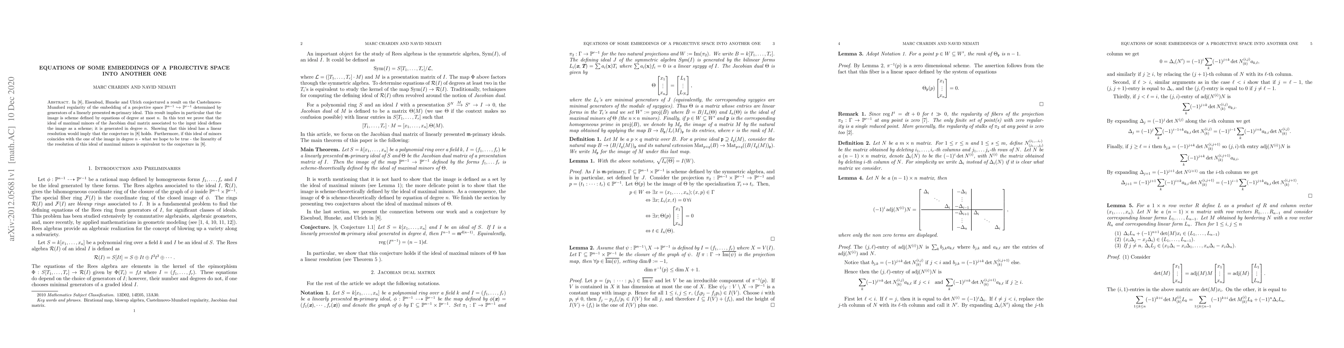 Thumbnail for Equations of some embeddings of a projective space into another one