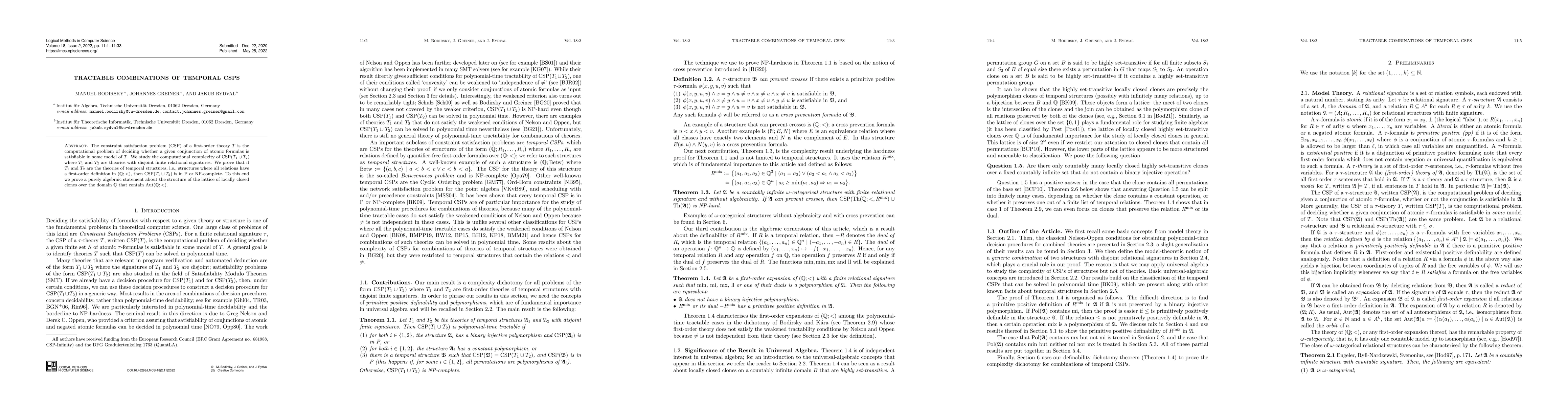 Thumbnail for Tractable Combinations of Temporal CSPs