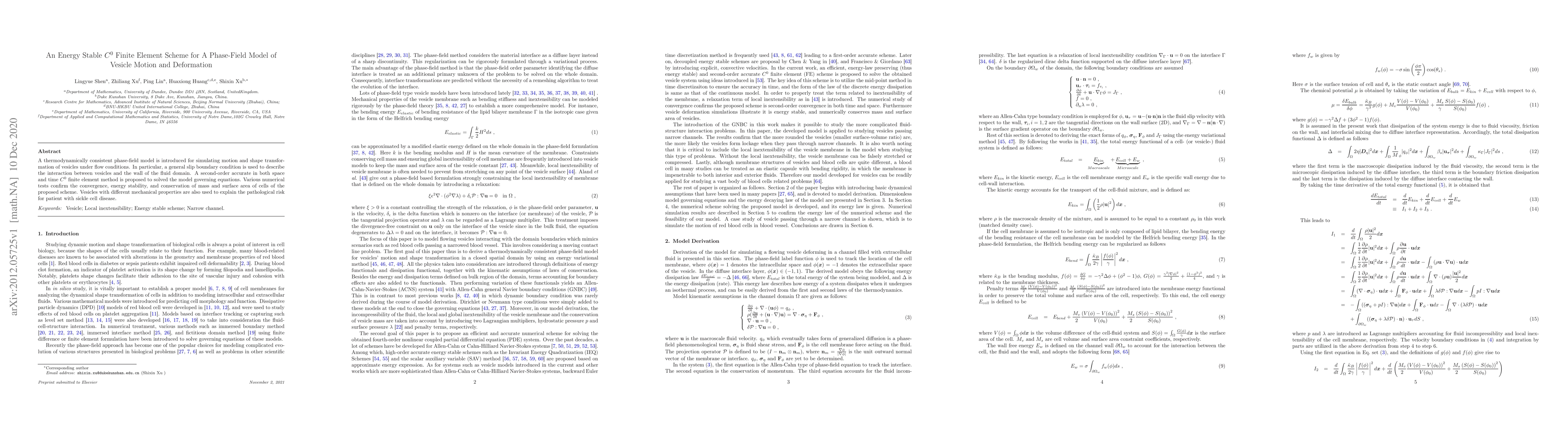 Thumbnail for An Energy Stable C0 Finite Element Scheme for A Phase-Field Model of
  Vesicle Motion and Deformation