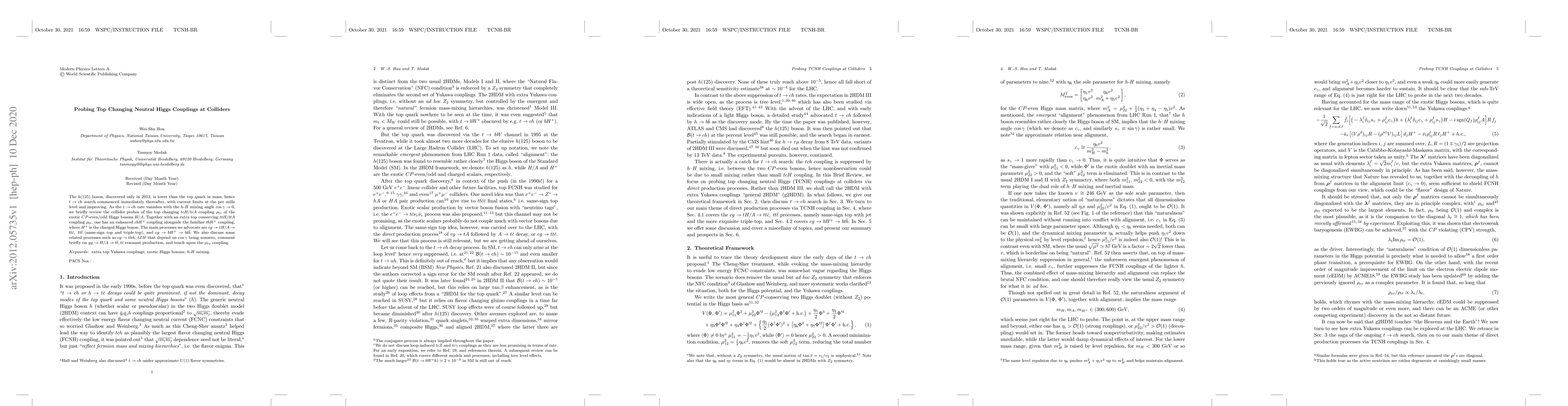 Thumbnail for Probing Top Changing Neutral Higgs Couplings at Colliders