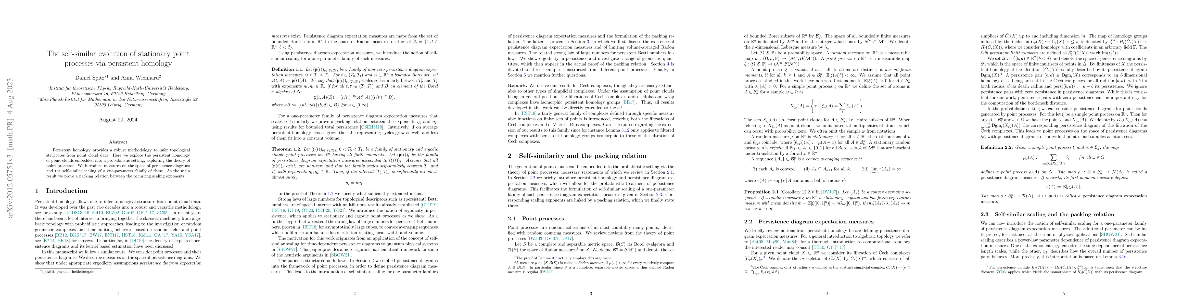 Thumbnail for The self-similar evolution of stationary point processes via persistent
  homology