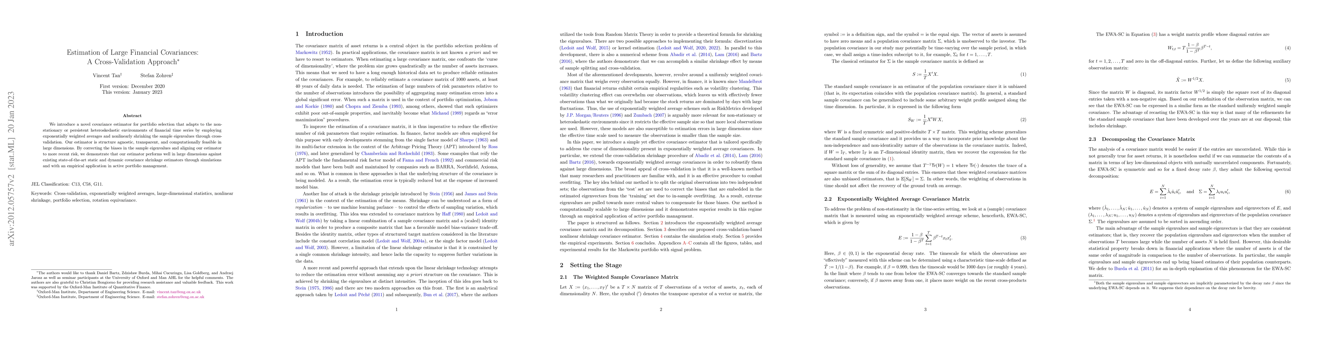 Thumbnail for Estimation of Large Financial Covariances: A Cross-Validation Approach
