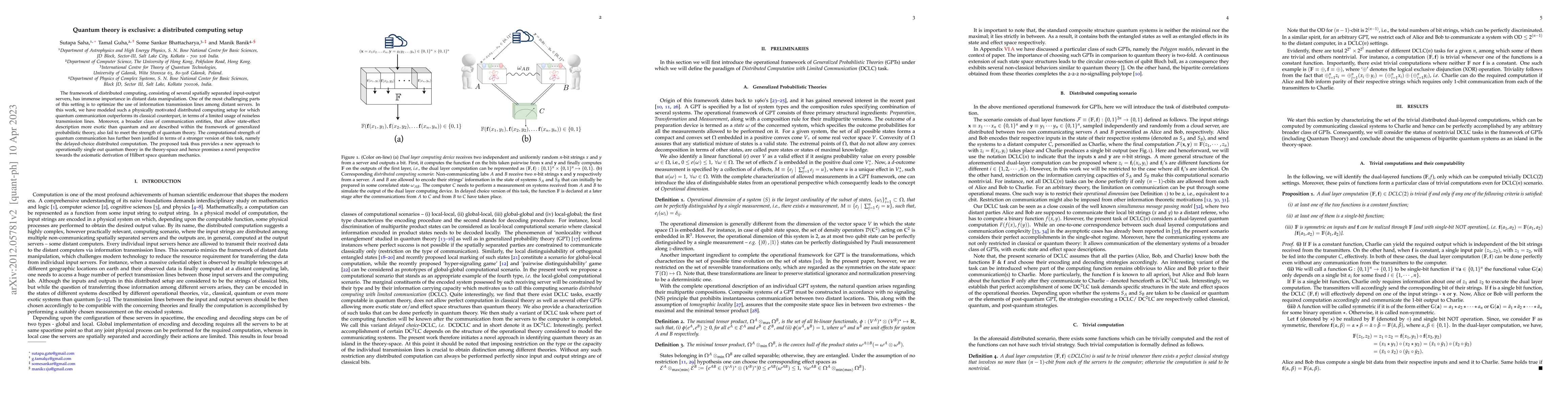 Thumbnail for Quantum theory is exclusive: a distributed computing setup