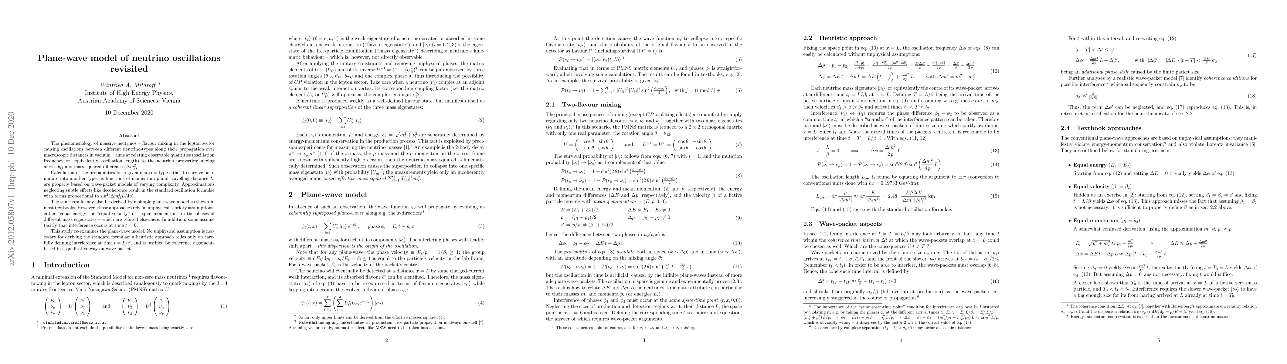 Thumbnail for Plane-wave model of neutrino oscillations revisited