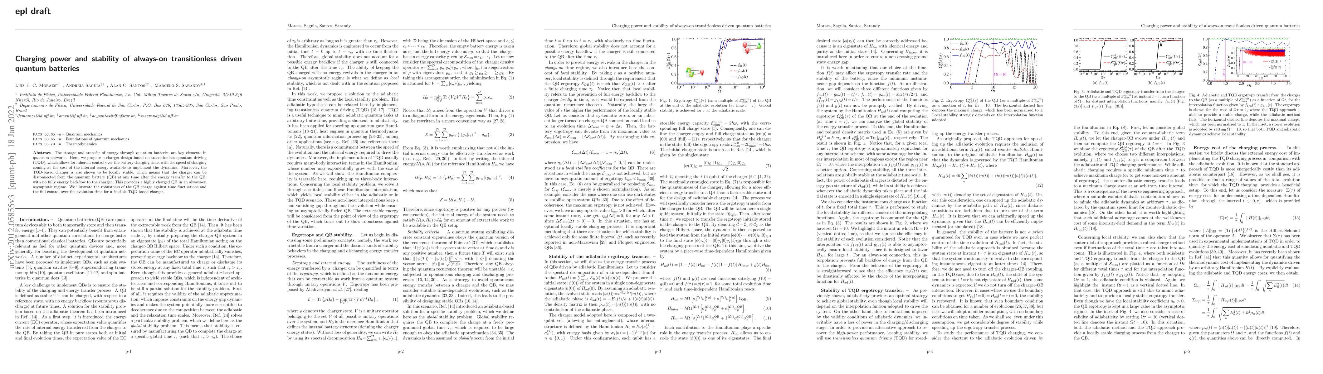 Thumbnail for Charging power and stability of always-on transitionless driven quantum
  batteries