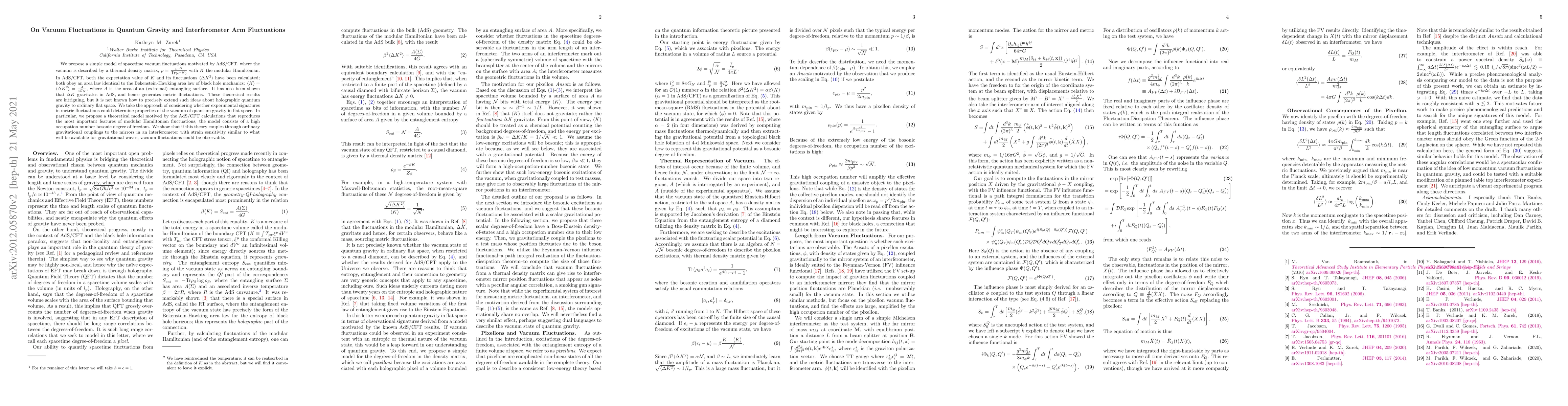 Thumbnail for On Vacuum Fluctuations in Quantum Gravity and Interferometer Arm
  Fluctuations