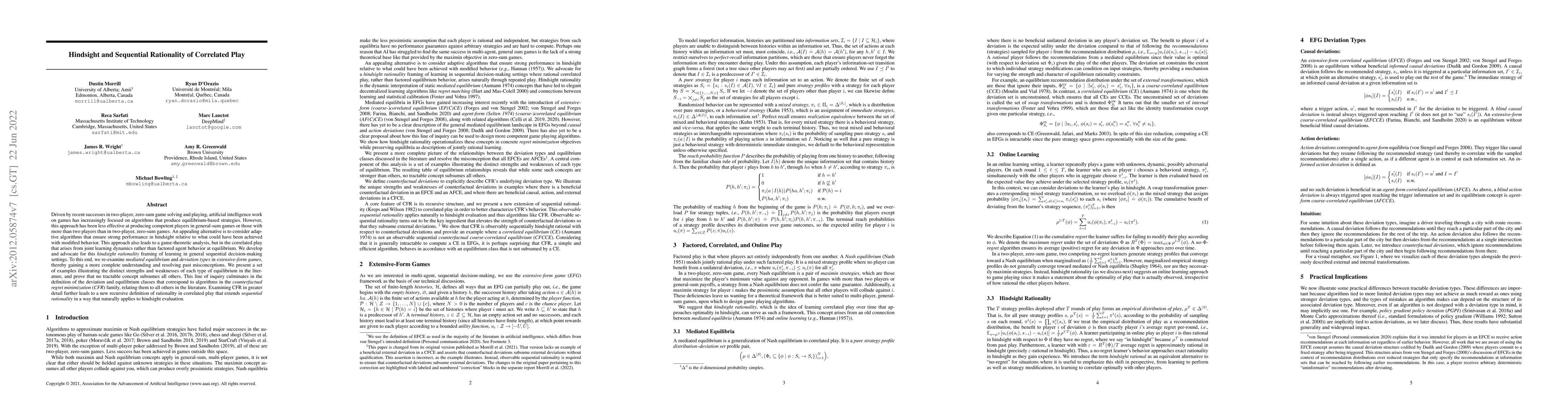 Thumbnail for Hindsight and Sequential Rationality of Correlated Play