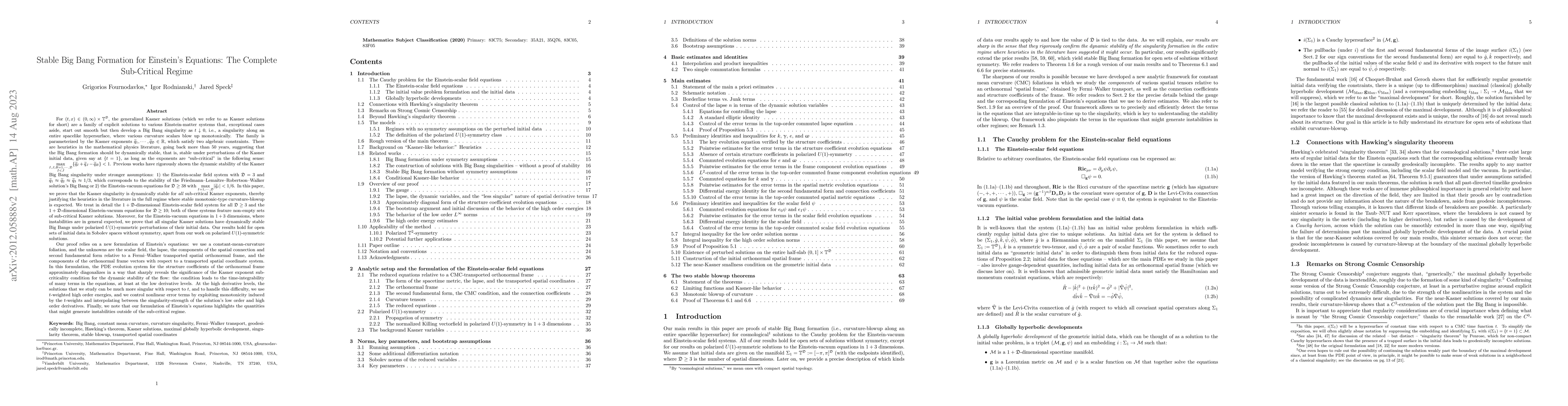 Thumbnail for Stable Big Bang formation for Einstein's equations: The complete
  sub-critical regime