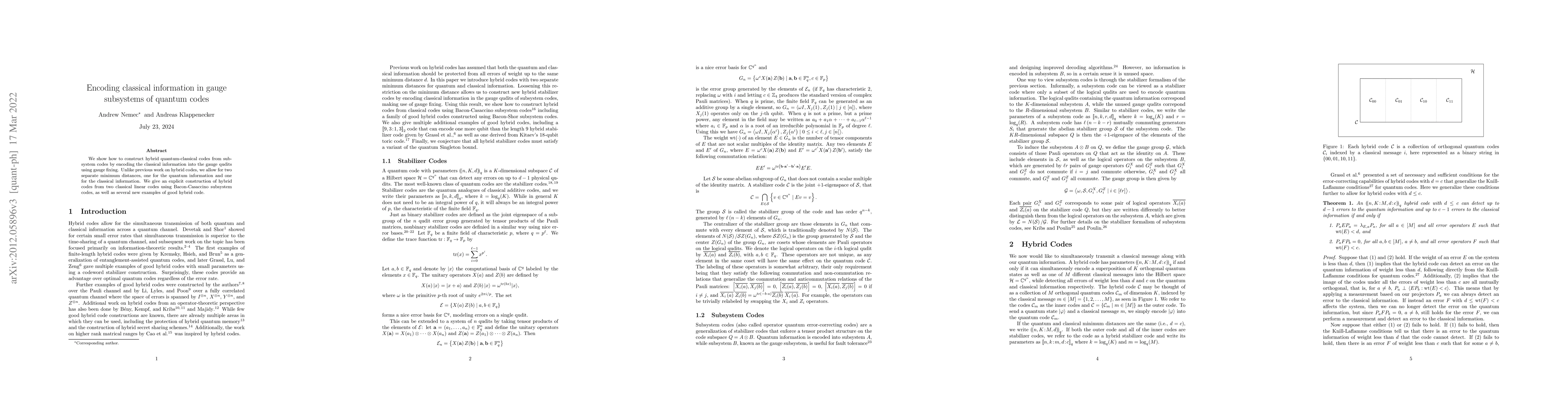 Thumbnail for Encoding Classical Information in Gauge Subsystems of Quantum Codes