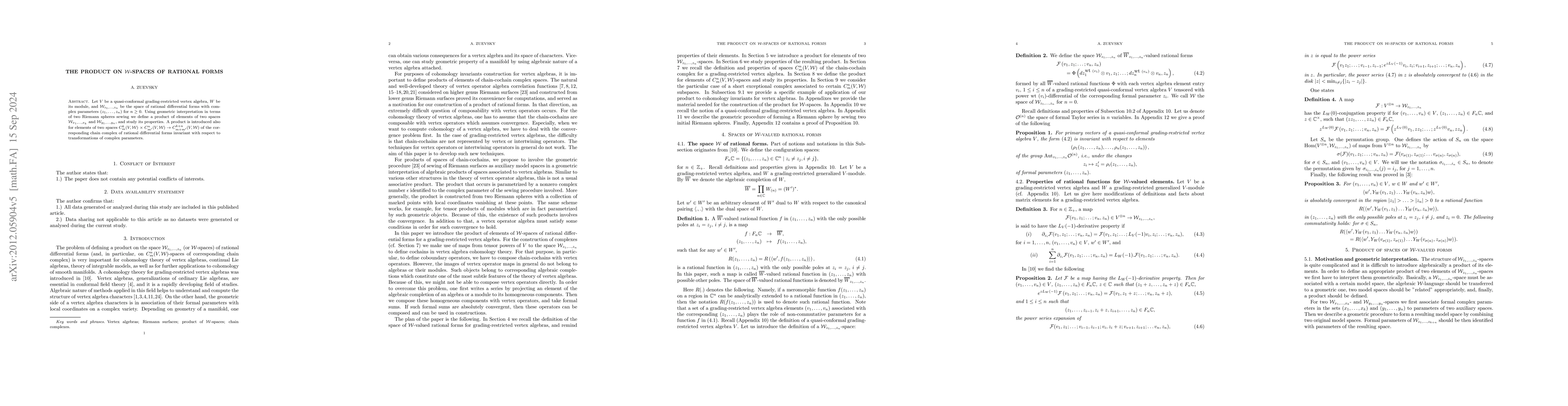 Thumbnail for The product on $\W$-spaces of rational forms