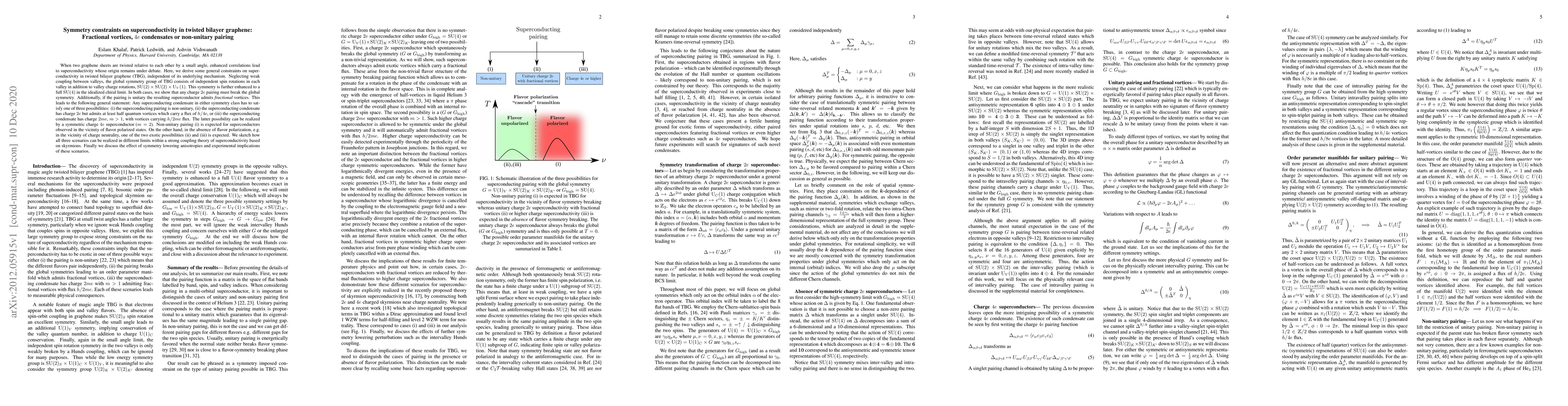 Thumbnail for Symmetry constraints on superconductivity in twisted bilayer graphene:
  Fractional vortices, $4e$ condensates or non-unitary pairing
