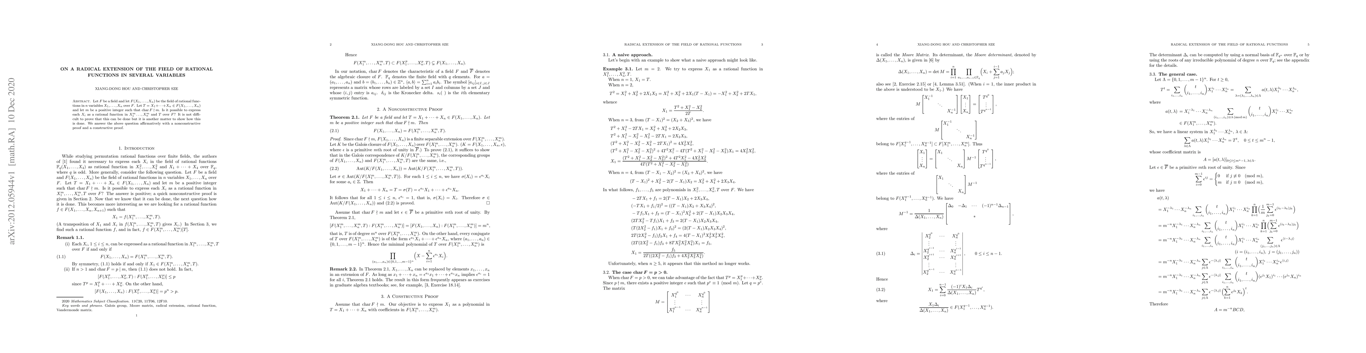Thumbnail for On a radical extension of the field of rational functions in several
  variables