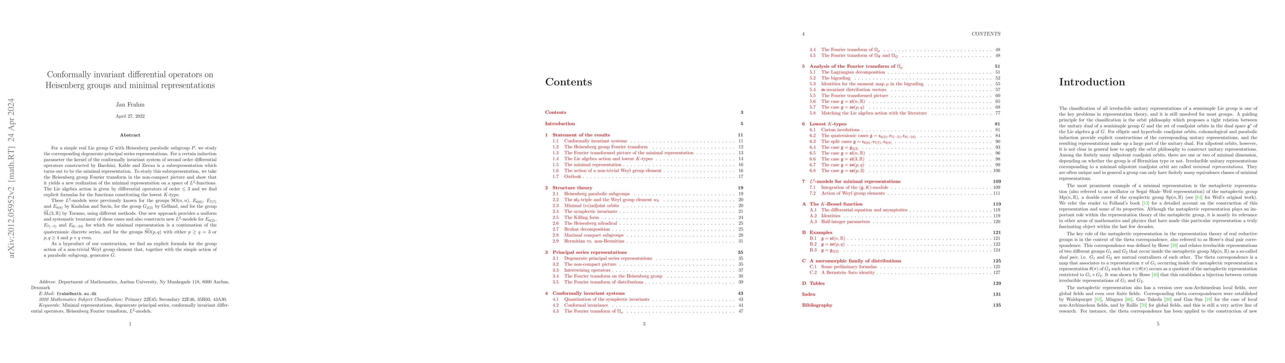 Thumbnail for Conformally invariant differential operators on Heisenberg groups and
  minimal representations