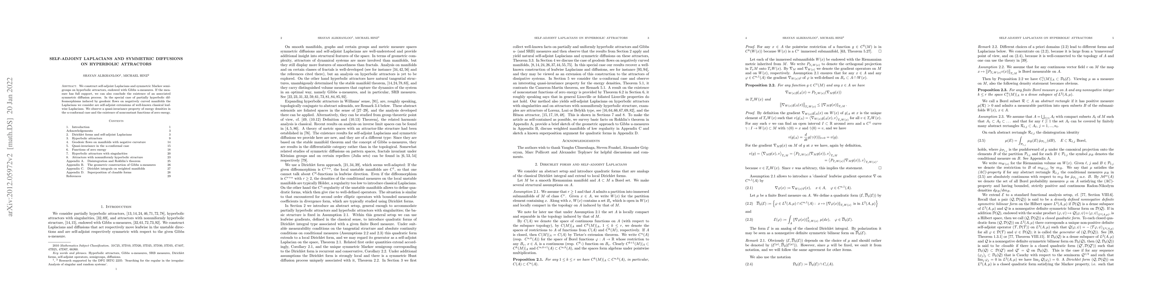 Thumbnail for Self-adjoint Laplacians and symmetric diffusions on hyperbolic
  attractors