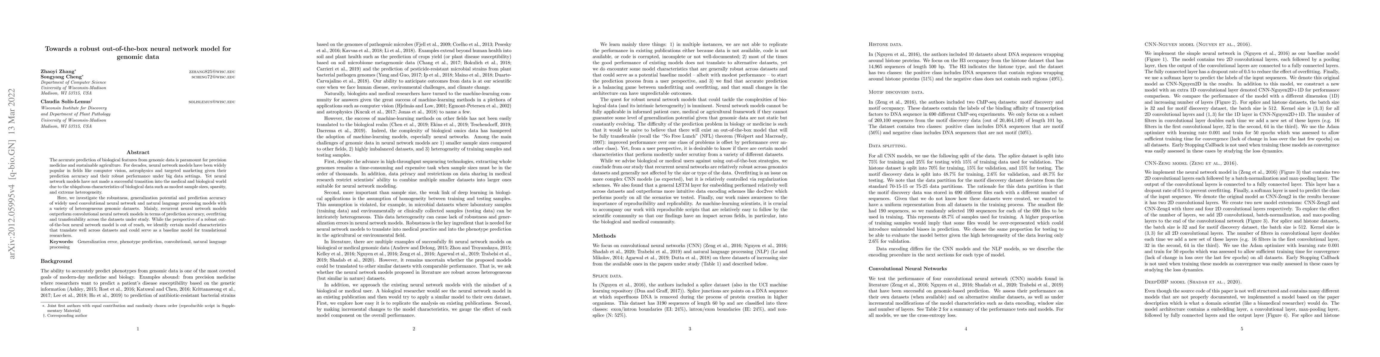 Thumbnail for Towards a robust out-of-the-box neural network model for genomic data