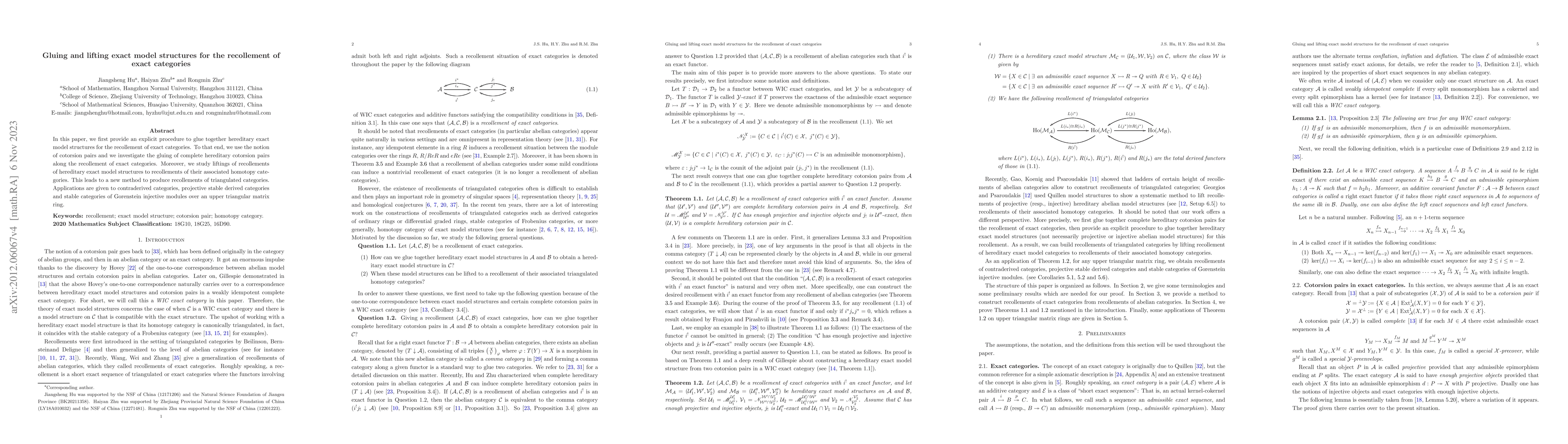 Thumbnail for Gluing and lifting exact model structures for the recollement of exact
  categories