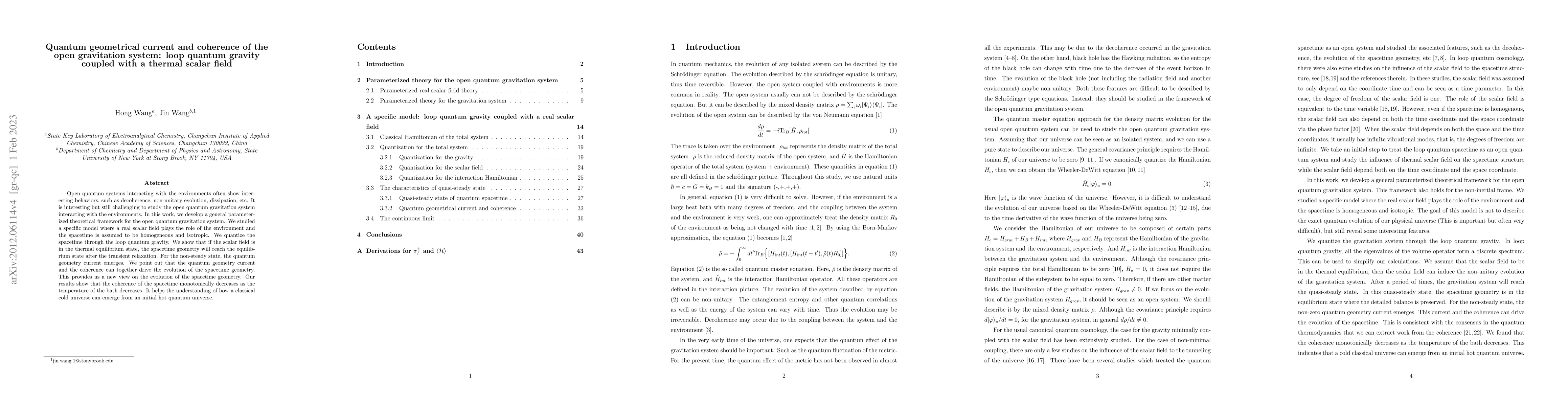 Thumbnail for Quantum geometrical current and coherence of the open gravitation
  system: loop quantum gravity coupled with a thermal scalar field