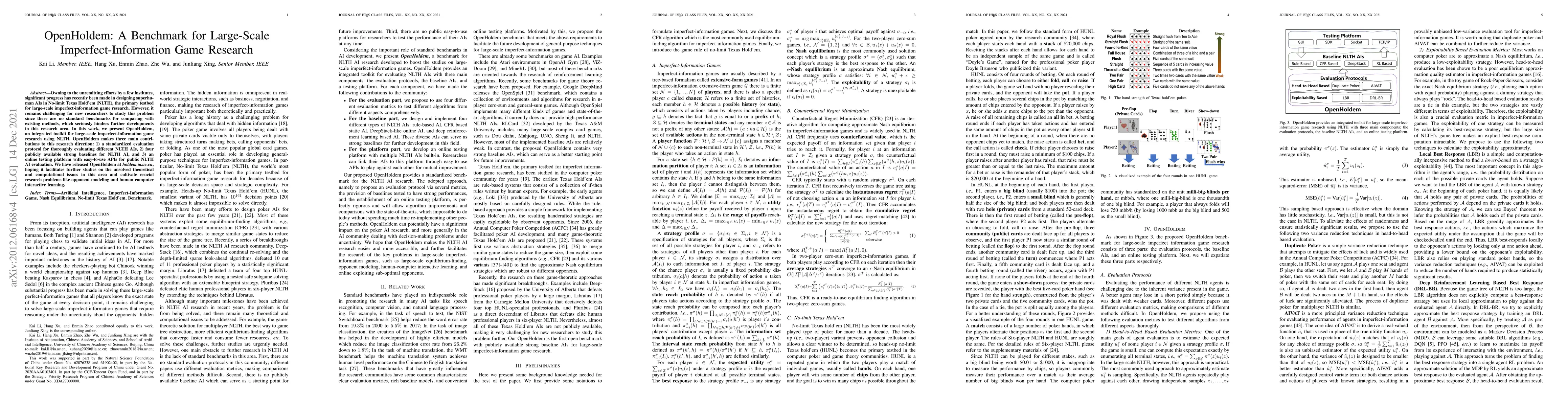 Thumbnail for OpenHoldem: A Benchmark for Large-Scale Imperfect-Information Game
  Research