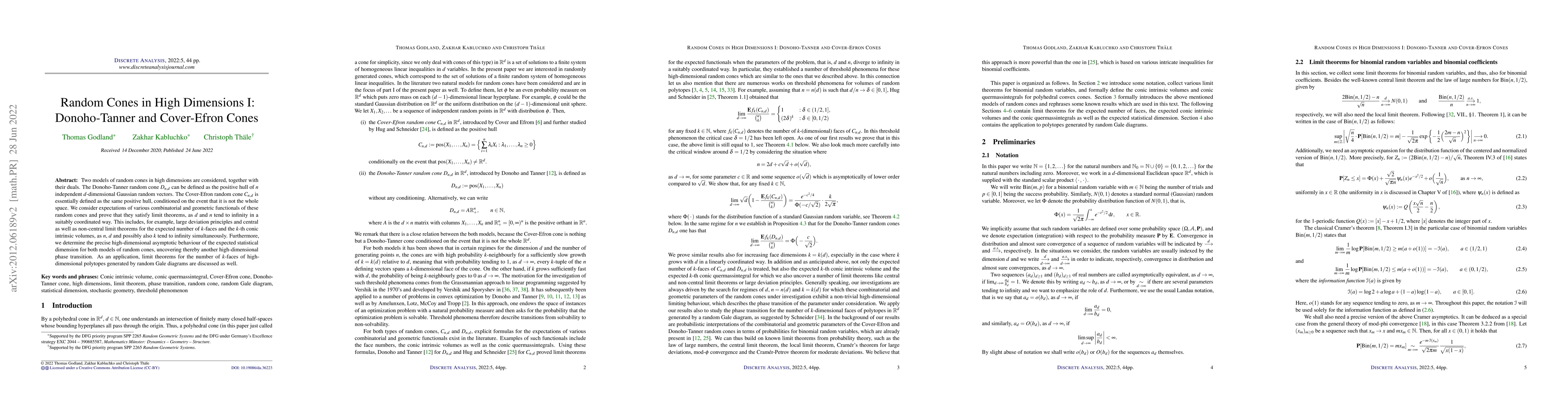 Thumbnail for Random cones in high dimensions I: Donoho-Tanner and Cover-Efron cones