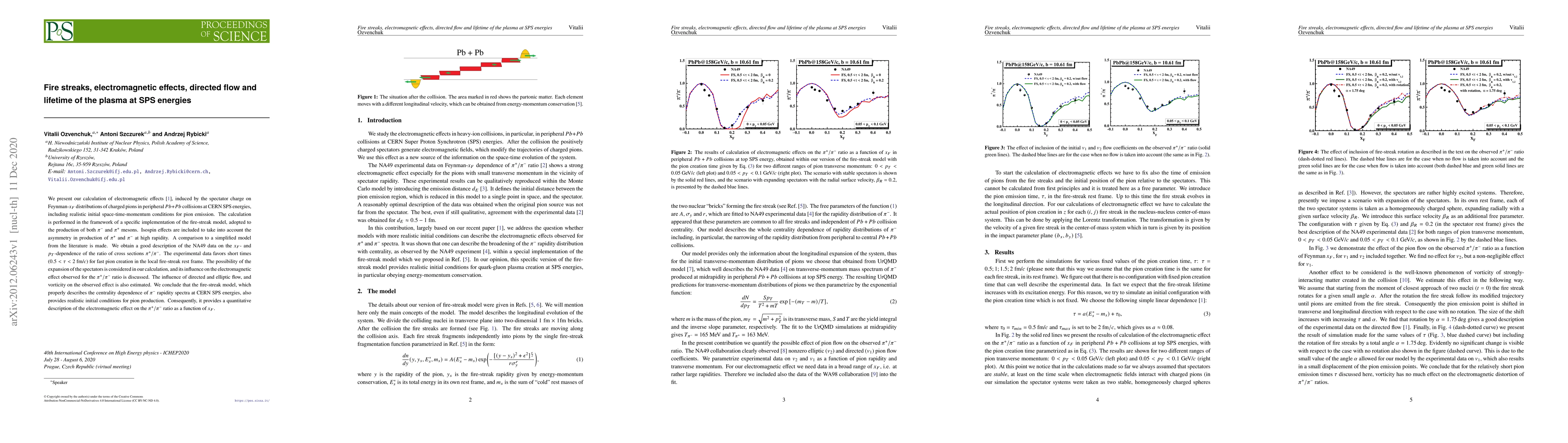 Thumbnail for Fire streaks, electromagnetic effects, directed flow and lifetime of the
  plasma at SPS energies