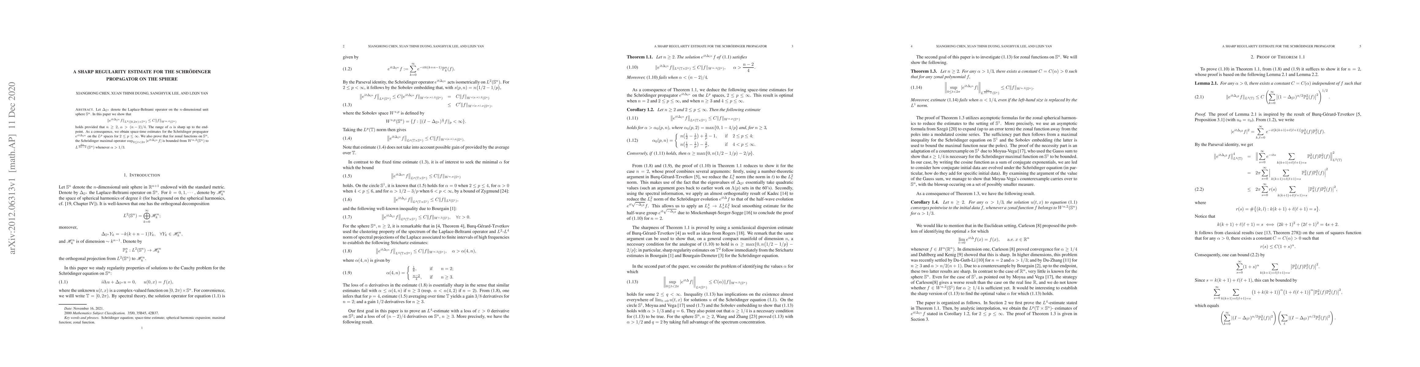 Thumbnail for A sharp regularity estimate for the Schr\"odinger propagator on the
  sphere