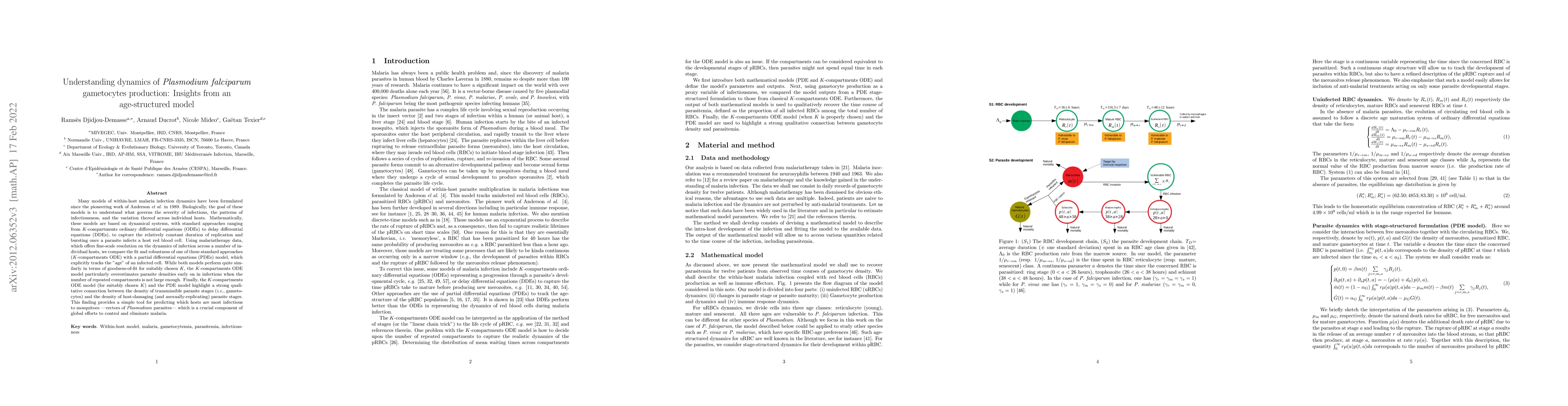 Thumbnail for Understanding dynamics of Plasmodium falciparum gametocytes production:
  Insights from an age-structured model