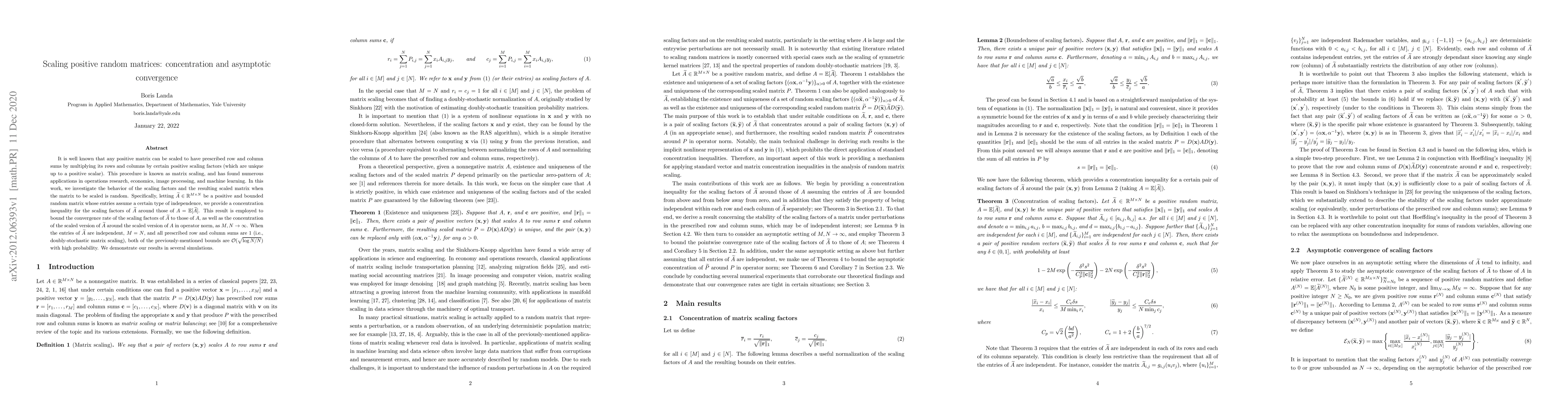 Thumbnail for Scaling positive random matrices: concentration and asymptotic
  convergence