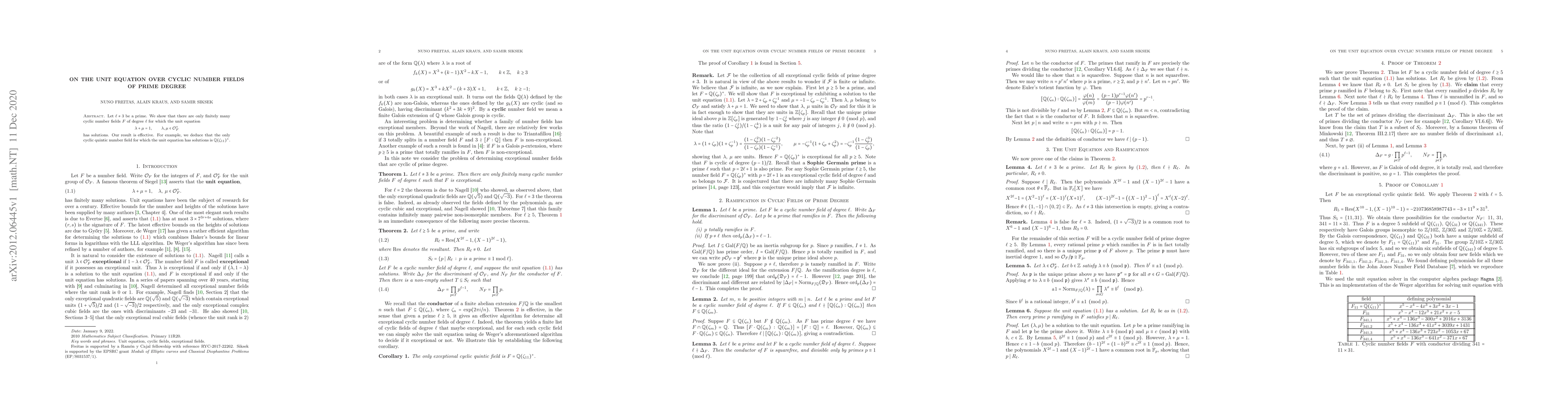 Thumbnail for On the unit equation over cyclic number fields of prime degree