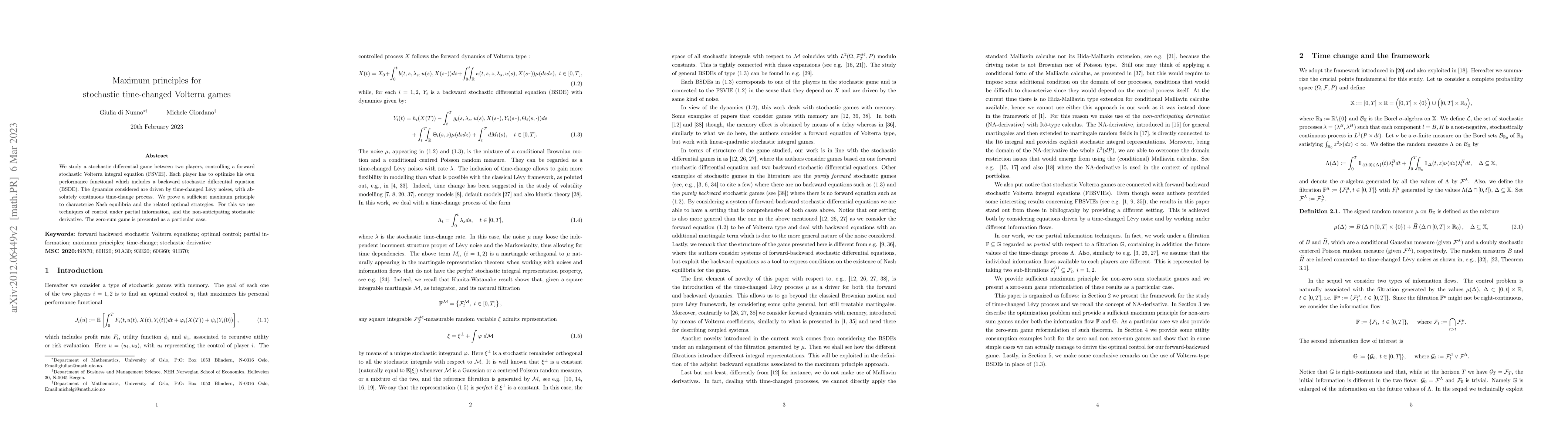 Thumbnail for Maximum principles for stochastic time-changed Volterra games