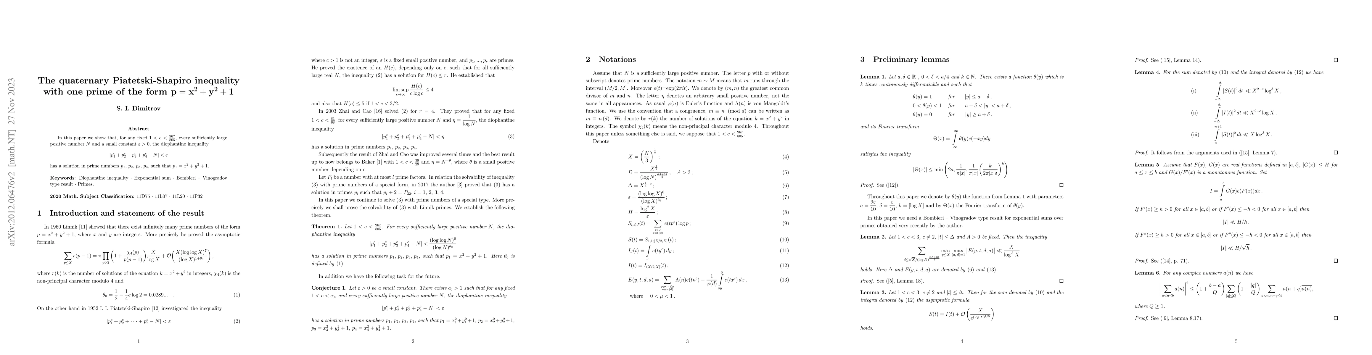 Thumbnail for The quaternary Piatetski-Shapiro inequality with one prime of the form
  $\mathbf{p=x^2+y^2+1}$