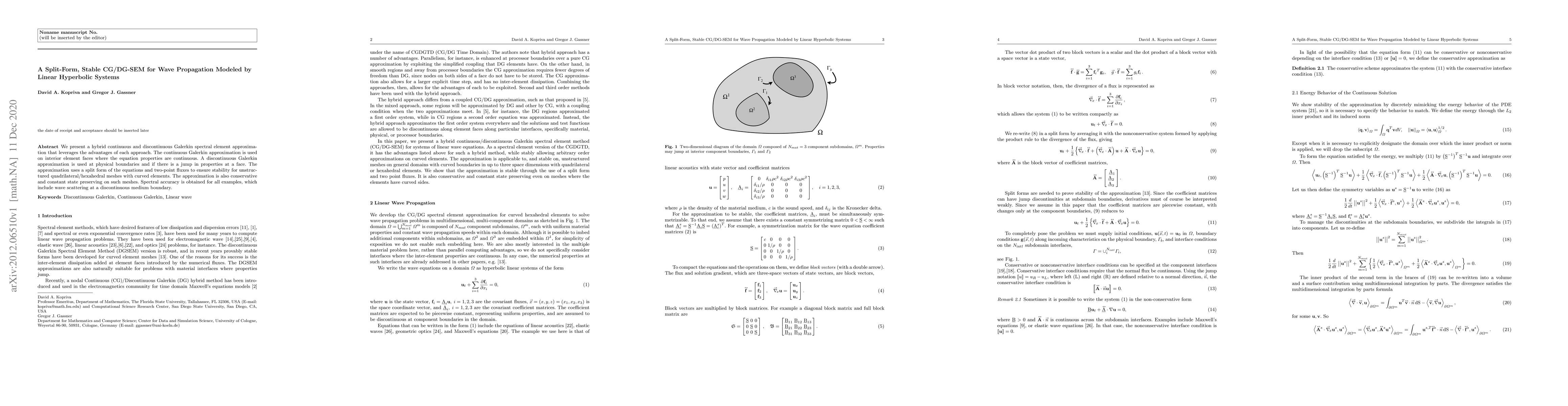 Thumbnail for A Split-Form, Stable CG/DG-SEM for Wave Propagation Modeled by Linear
  Hyperbolic Systems