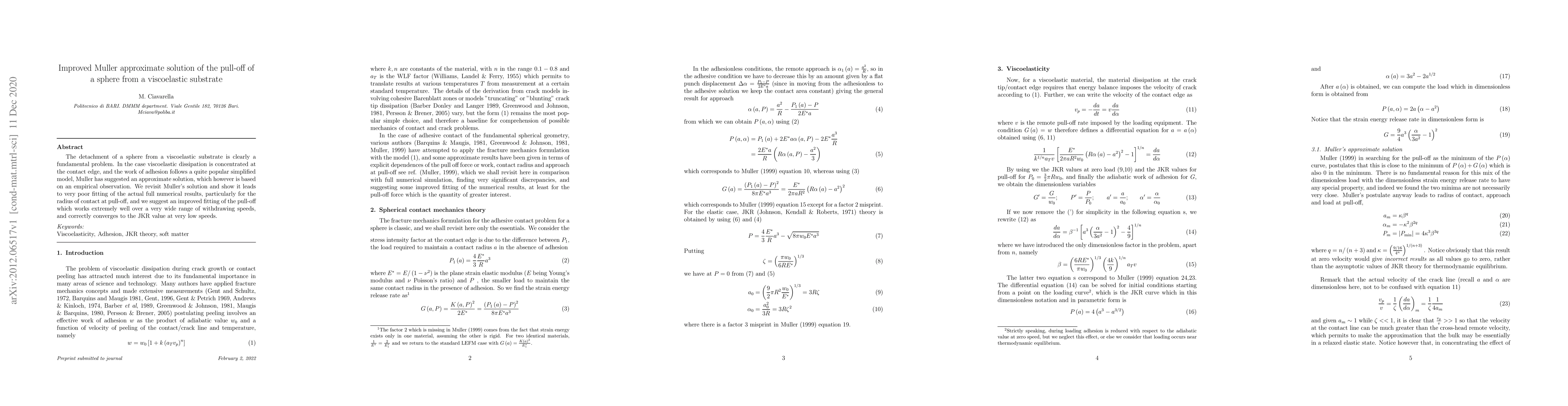 Thumbnail for Improved Muller approximate solution of the pull-off of a sphere from a
  viscoelastic substrate