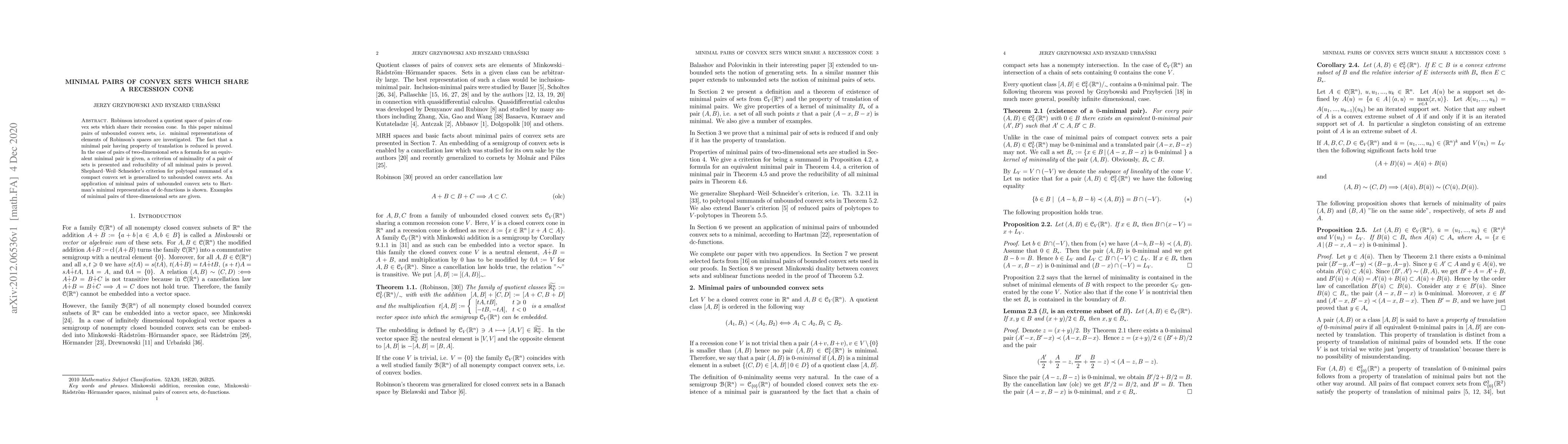 Thumbnail for Minimal pairs of convex sets which share a recession cone